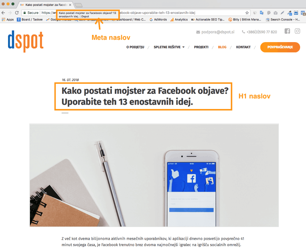 Meta naslov je drugačen od H1 naslova.