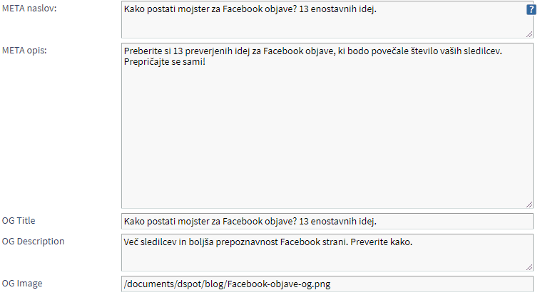Urejanje meta naslova in opisa v CMS urejevalniku Lytee.