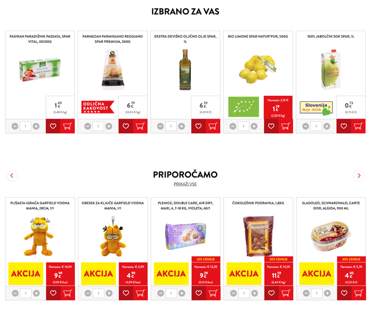 Gumb Dodaj v košarico - odličen primer spletnih trgovin supermarketov