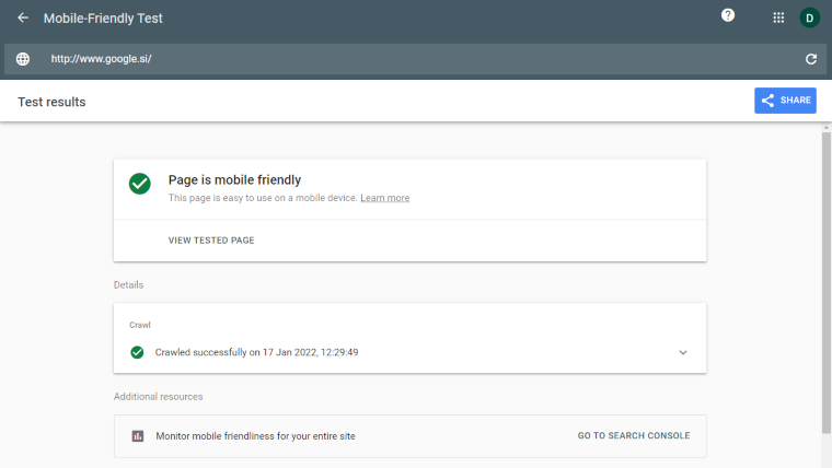 Googlov test spletne strani za mobilno uporabo