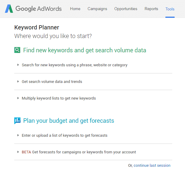 Google Keyword Planner