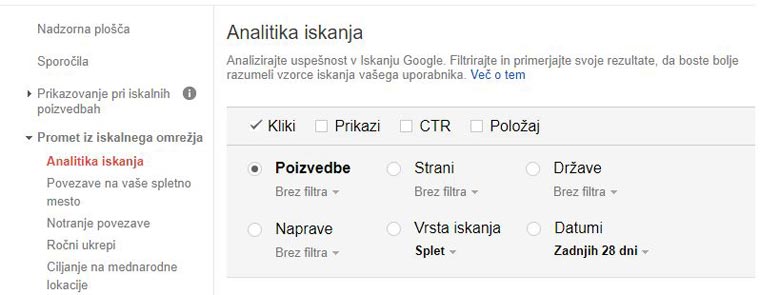 Google webmaster filter poizvedbe