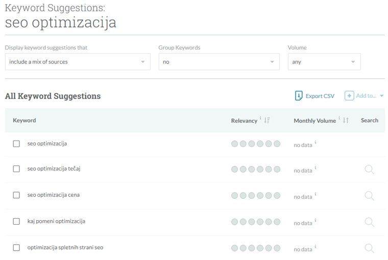 MOZ Keyword Explorer predlogi besed