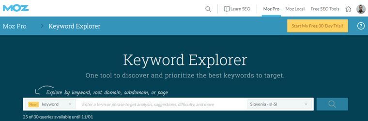 MOZ Keyword Explorer