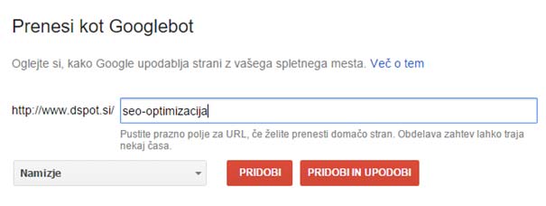 Prenesi kot Googlebot vpis