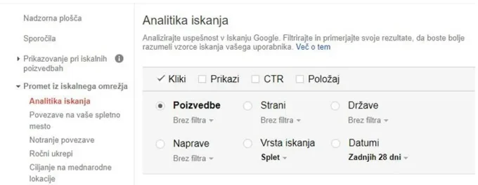 Google webmaster filter poizvedbe